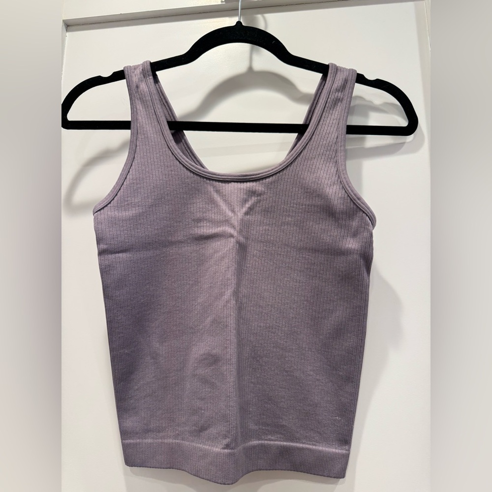 A New Day Ribbed Tank Top Purple Gray Basic Stretch Tank Small